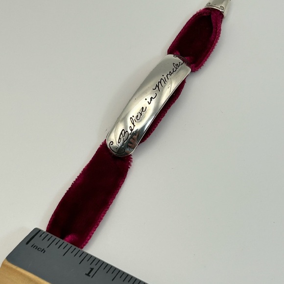 Brighton Believe in Miracles Bracelet Purplish Red Velvet Band Silver Plated - Picture 7 of 11